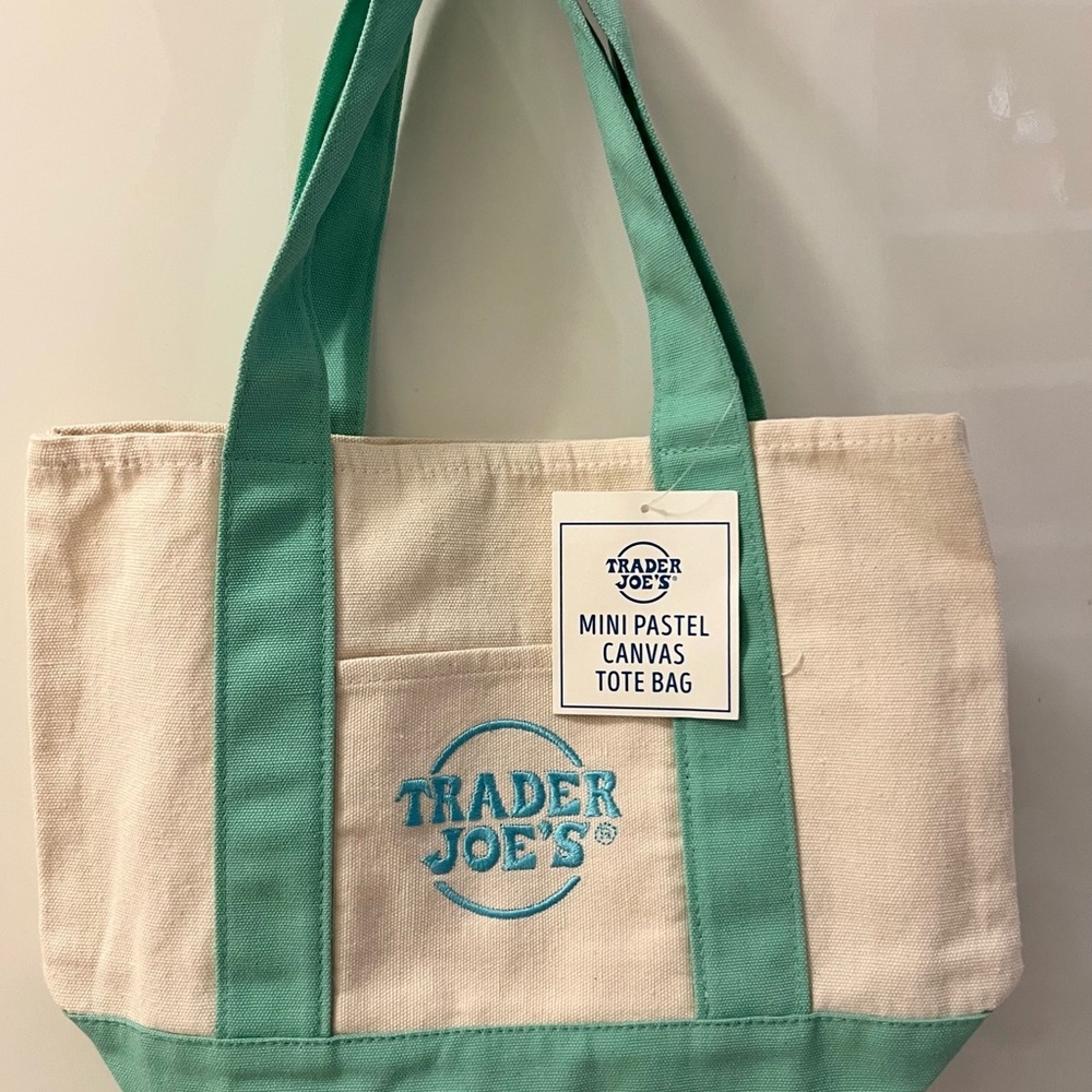 Trader Joe's Mini Canvas Tote Bag in Mint and Beige - Spring 2026